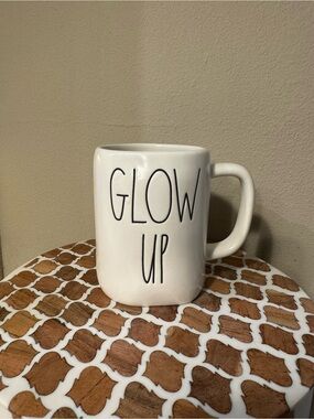 Rae Dunn Glow Up White Ceramic Coffee Mug - Inspirational Tea Cup